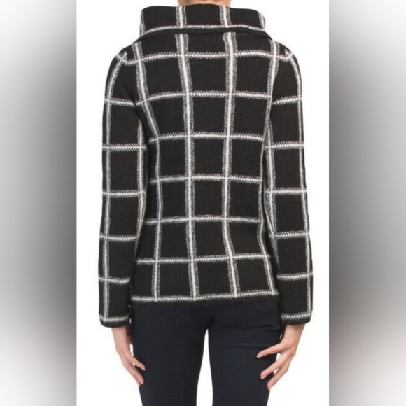Ellen Tracy Women's Wool Blend Jacket Cardigan Checker Black&White High Neck Med - Picture 10 of 16